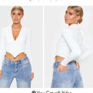 PLT white collar long sleeve cropped shirt size 10